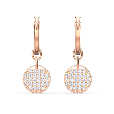Długie kolczyki Sublima, Białe, Powłoka w odcieniu różowego złota - Swarovski, 5567528