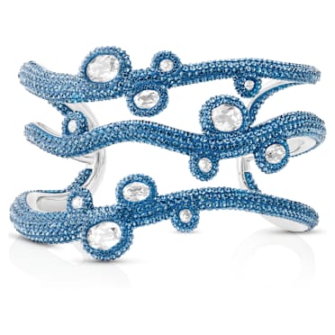 Tigris cuff, Mixed cuts, Water droplets, Blue, Palladium plated - Swarovski, 5568629