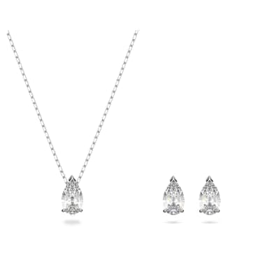 Stilla Attract set, Pear cut, White, Rhodium plated - Swarovski, 5569174