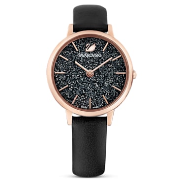 Relógio Crystalline Joy, Fabrico suíço, Pulseira de couro, Preto, Acabamento em rosa dourado - Swarovski, 5573857