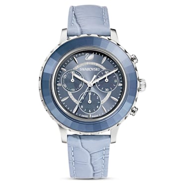 Relógio Octea Lux Chrono, Fabrico suíço, Pulseira de couro, Azul, Aço inoxidável - Swarovski, 5580600