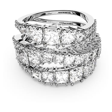 Hyperbola แหวน, ผสมผสานเหลี่ยมเจียระไนหลายหลายรูปแบบ, ขาว, เคลือบโรเดียม - Swarovski, 5584650