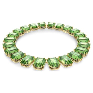 Collar Tennis Millenia, Cristales de gran tamaño, Talla octogonal, Verde, Baño tono oro - Swarovski, 5598261