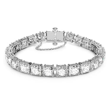 Matrix Tennis Armband, Kissenschliff, Klein, Weiß, Rhodiniert - Swarovski, 5599202
