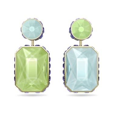 Pendientes Chroma, Diseño asimétrico, Talla octogonal, Multicolores, Baño tono oro - Swarovski, 5600519