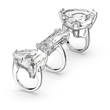Koktejlový prsten Mesmera, Sada (3), Různé výbrusy, Bílá, Pokoveno rhodiem - Swarovski, 5610385