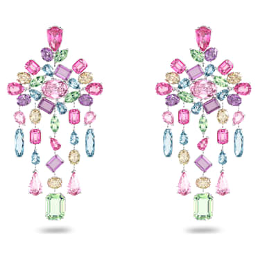 Orecchini a clip Gema, Taglio misto, Chandelier, Extra lunghi, Multicolore, Placcato rodio - Swarovski, 5601887