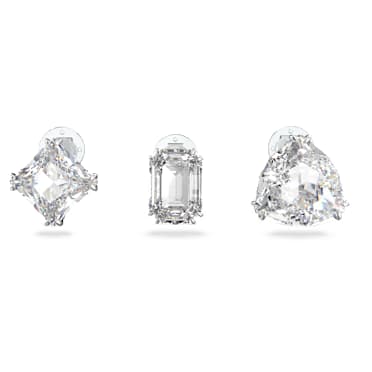 Brinco de mola Millenia, Conjunto (3), Design assimétrico, Branco, Lacado a ródio - Swarovski, 5602413