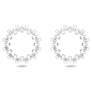 ต่างหูแบบห่วง Millenia, เจียระไนทรงลูกแพร์, ขนาดใหญ่, ขาว, เคลือบโรเดียม - Swarovski, 5608814