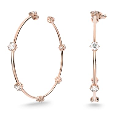 Constella karika fülbevaló, Körmetszéses, Kicsi, Fehér, Rózsaarany-tónusú bevonattal - Swarovski, 5609706