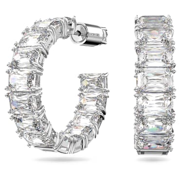 Pendientes de aro Matrix, Talla octogonal, Blancos, Baño de rodio - Swarovski, 5612673