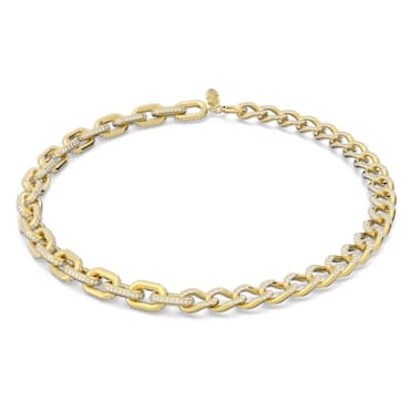 Dextera necklace, Mixed links, White, Gold-tone plated - Swarovski, 5655436