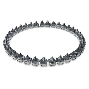 Matrix Tennis necklace, Pyramid cut, Gray, Ruthenium plated - Swarovski, 5613682