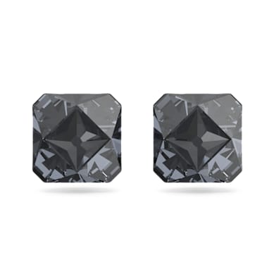 Matrix stud earrings, Pyramid cut, Gray, Ruthenium plated - Swarovski, 5613723