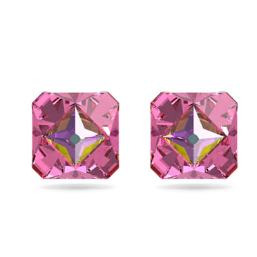 Matrix stud earrings, Pyramid cut, Pink, Gold-tone plated - Swarovski, 5614062