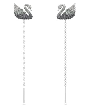 Swan 水滴形耳環, 天鵝, 灰色, 鍍白金色 - Swarovski, 5614117