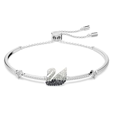 Swan 手鏈, 天鵝, 黑色, 鍍白金色 - Swarovski, 5614119