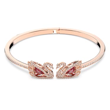 Swan 手鐲, 天鵝, 紅色, 鍍玫瑰金色調 - Swarovski, 5614122