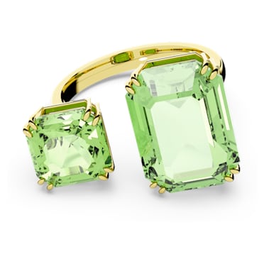 Millenia 开口戒指, 八角形切割, 绿色, 镀金色调 - Swarovski, 5614923