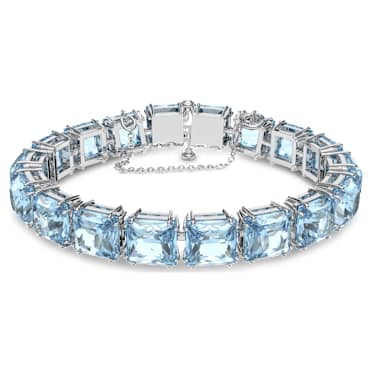 Millenia Tennis bracelet, Square cut, Medium, Blue, Rhodium plated - Swarovski, 5614924