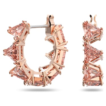 Matrix hoop earrings, Triangle cut, Small, Pink, Rose gold-tone plated - Swarovski, 5614930