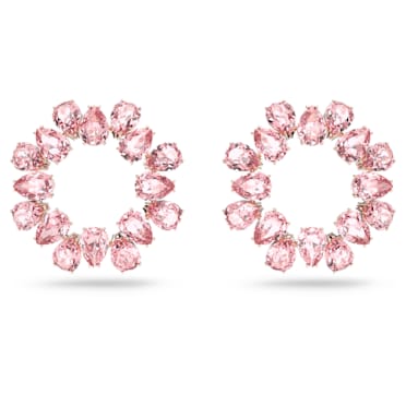 Millenia hoop earrings, Pear cut, Pink, Rose gold-tone plated - Swarovski, 5614932