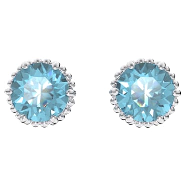 Birthstone düğme Küpeler, Yuvarlak kesim, Mart, Mavi, Rodyum kaplama - Swarovski, 5615512