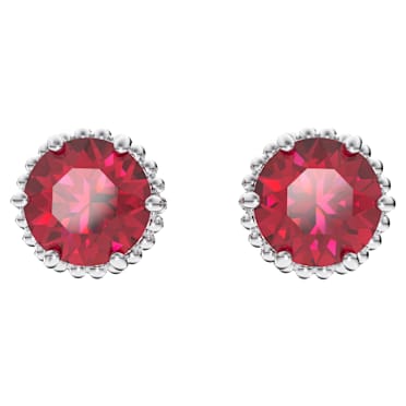 Pendientes de botón Birthstone, Talla redonda, Julio, Rojos, Baño de rodio - Swarovski, 5615515