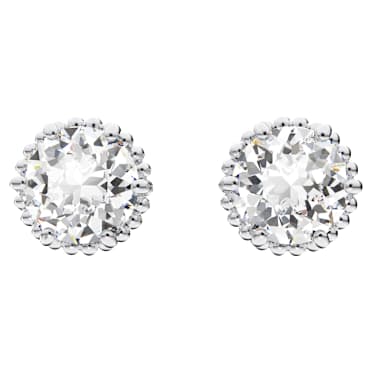 Birthstone düğme Küpeler, Yuvarlak kesim, Nisan, Beyaz, Rodyum kaplama - Swarovski, 5615520