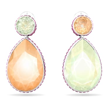 Chroma clip earrings, Asymmetrical design, Drop cut, Multicolored, Rhodium plated - Swarovski, 5616019