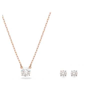 Stilla Attract set, Round cut, White, Rose gold-tone plated - Swarovski, 5616233