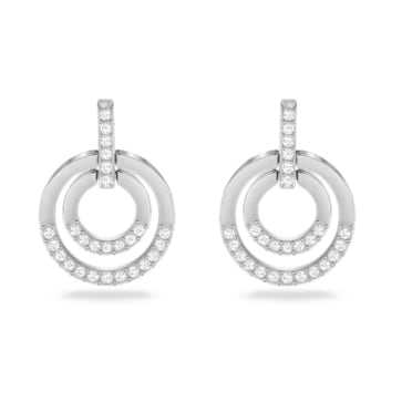 Circle hoop earrings, Round shape, White, Rhodium plated - Swarovski, 5616265