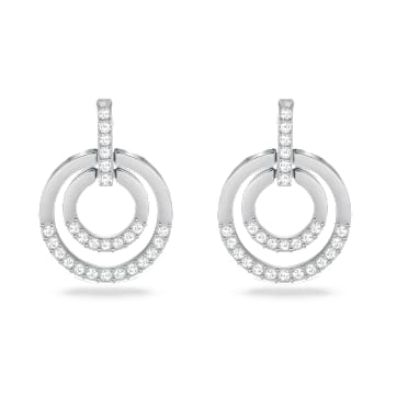Kolczyki kreole Circle, Kształt okrągły, Białe, Powłoka z rodu - Swarovski, 5616265