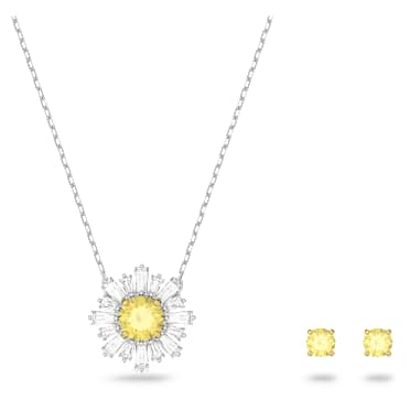 Idyllia set, Mixed cuts, Sun, Yellow, Mixed metal finish - Swarovski, 5616267