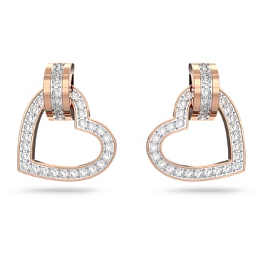 Kolczyki zapinane na sztyft Lovely, Serce, Białe, Powłoka w odcieniu różowego złota - Swarovski, 5616477