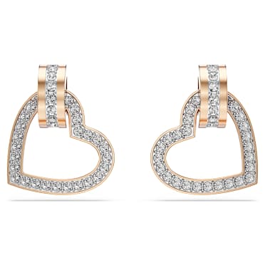 Lovely 耳釘, 心形, 白色, 18K 金（玫瑰金色）飾面 - Swarovski, 5616477