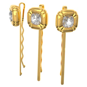 バレッタ, セット(3)、クッションカット, ゴールド系, ゴールドトーン・プレーティング - Swarovski, 5616848