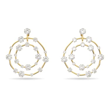 Constella clip earrings, Round cut, White, Gold-tone plated - Swarovski, 5616920
