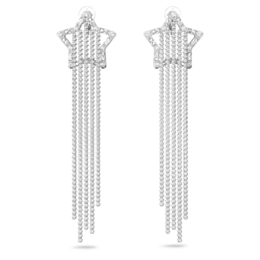 Stella clip earrings, Shooting star, White, Rhodium plated - Swarovski, 5617755