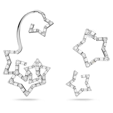 Ozdoba ucha Stella, Sada (3), Různé výbrusy, Hvězda, Bílá, Pokoveno rhodiem - Swarovski, 5617757