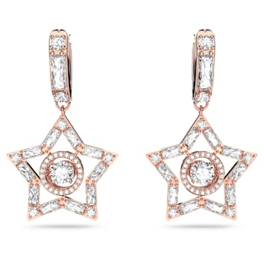 Stella drop earrings, Mixed cuts, Star, White, Rose gold-tone plated - Swarovski, 5617769