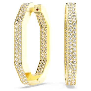 Dextera 大圈耳環, 八邊形, 大碼, 白色, 鍍金色色調 - Swarovski, 5618304