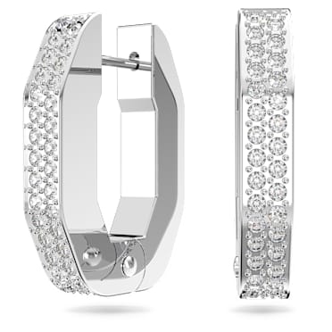 Cercei rotunzi Dextera, Formă octogonală, Mici, Albi, Placat cu rodiu - Swarovski, 5618307