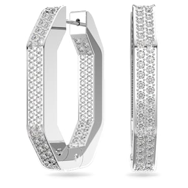 Anneaux d'oreilles Dextera, Forme octogonale, Medium, Blanches, Métal rhodié - Swarovski, 5618308
