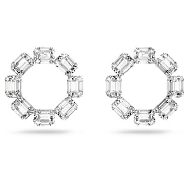 Millenia karika fülbevaló, Nyolcszög metszés, Fehér, Ródium bevonattal - Swarovski, 5618629