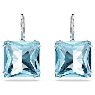 ต่างหูทรงหยดน้ำ Millenia, เจียระไนทรงสี่เหลี่ยมจัตุรัส, น้ำเงิน, เคลือบโรเดียม - Swarovski, 5619472