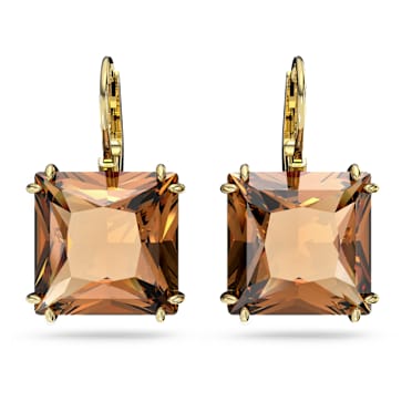 Millenia drop earrings, Square cut, Brown, Gold-tone plated - Swarovski, 5619494