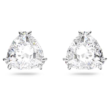 Matrix düğme Küpeler, Trilliant kesim, Beyaz, Rodyum kaplama - Swarovski, 5619498