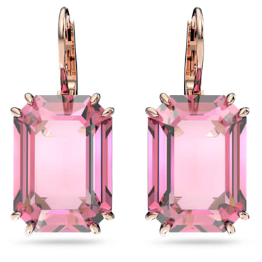 ต่างหูทรงหยดน้ำ Millenia, เจียระไนทรงแปดเหลี่ยม, ชมพู, เคลือบโทนสีโรสโกลด์ - Swarovski, 5619502