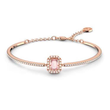 กำไล Una, เจียระไนทรงแปดเหลี่ยม, ฝังแบบพาเว่, ชมพู, เคลือบโทนสีโรสโกลด์ - Swarovski, 5620555